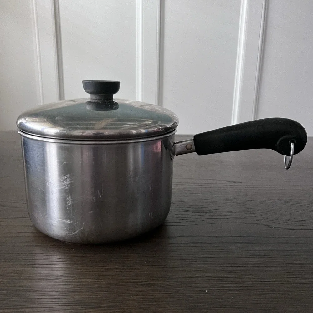 Revere Ware 1801 Solid Stainless Steel‎ Bottom 3 Quart Sauce Pan Pot w/Lid Vtg